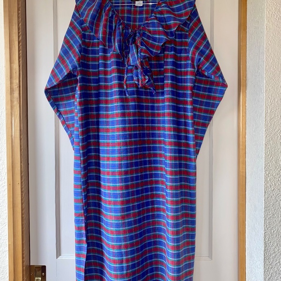 Eddie Bauer Womens L Ruffle Neck 3/4 length Nightgown Red Blue PLAID 90s USA - Picture 7 of 14
